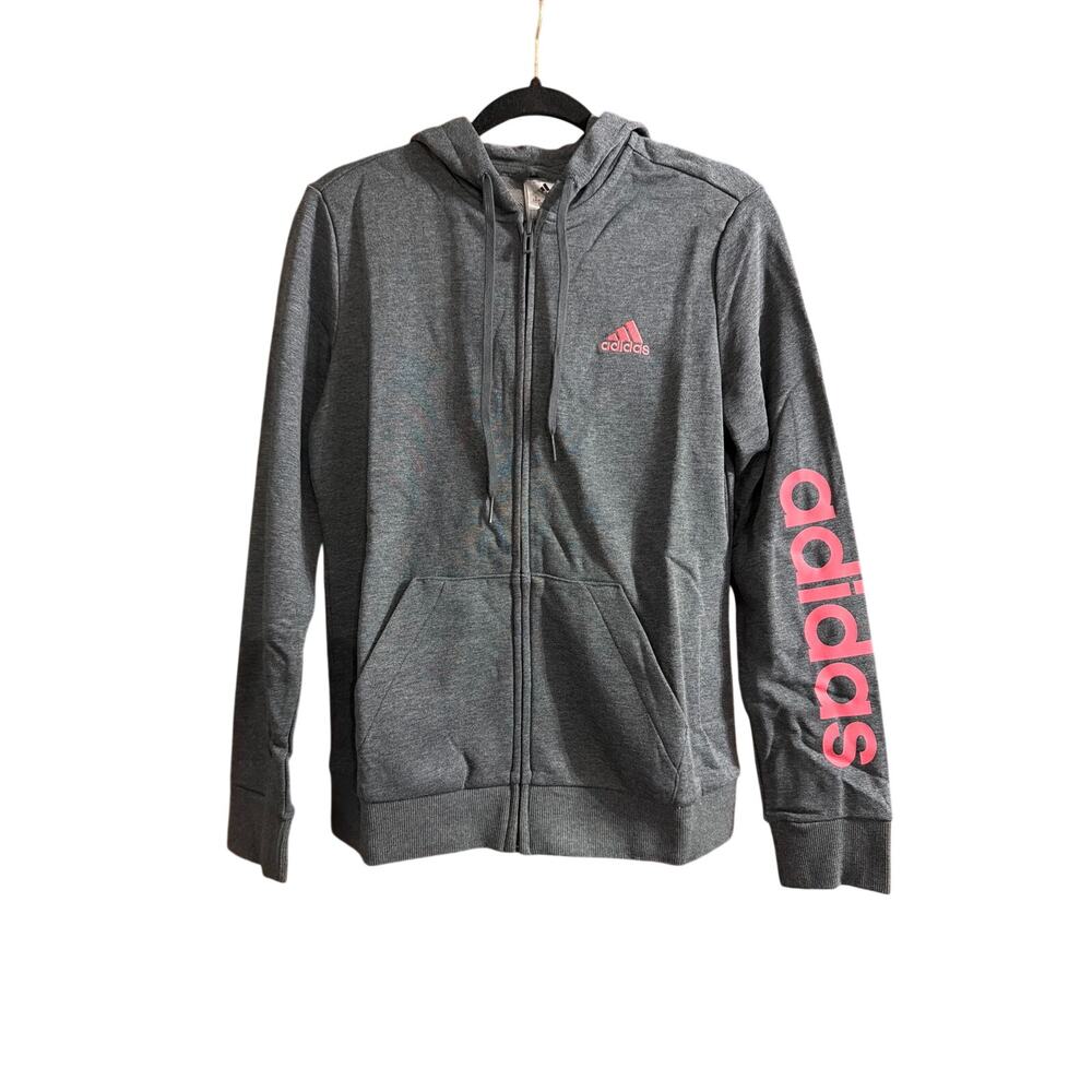 Adidas Women's Grey & Pink Full-Zip Logo Hoodie Size Small SM S New